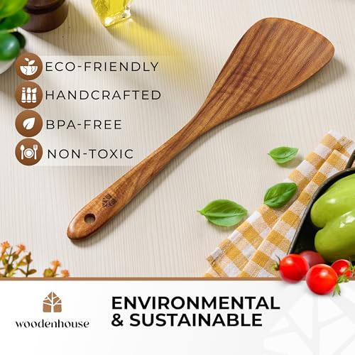 Woodenhouse 1 Pc 12-Inch Acacia Wooden Spatula for Cooking & Flipping