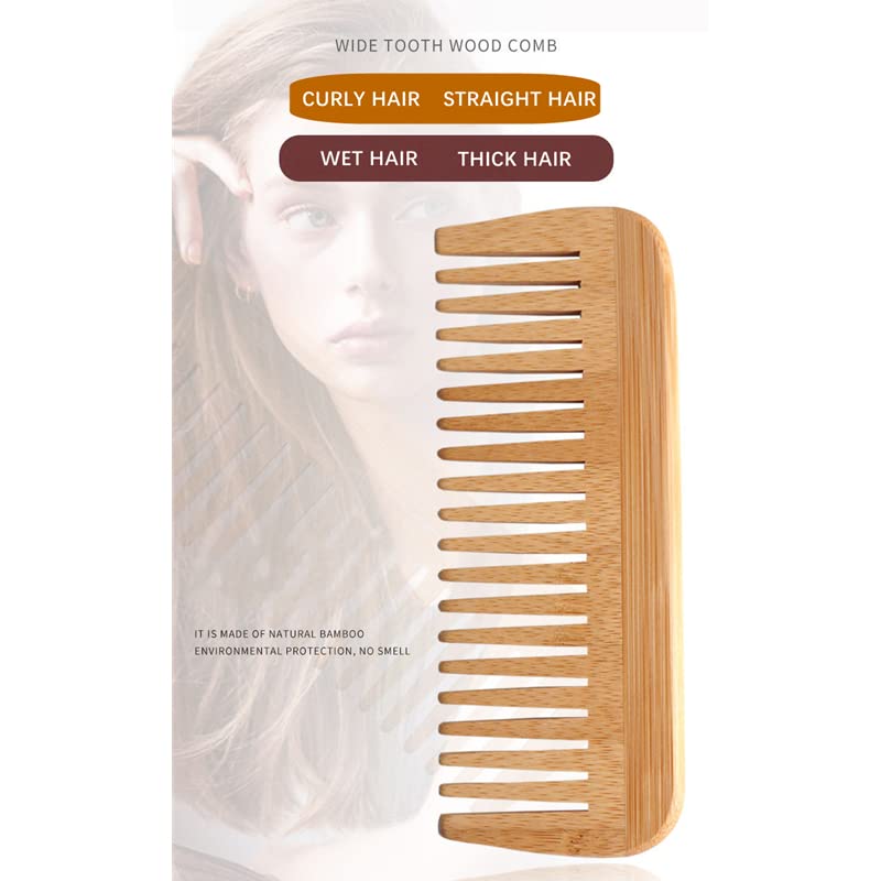 Mnixy Bamboo Wide-Tooth Hair Detangling Comb Anti-Static