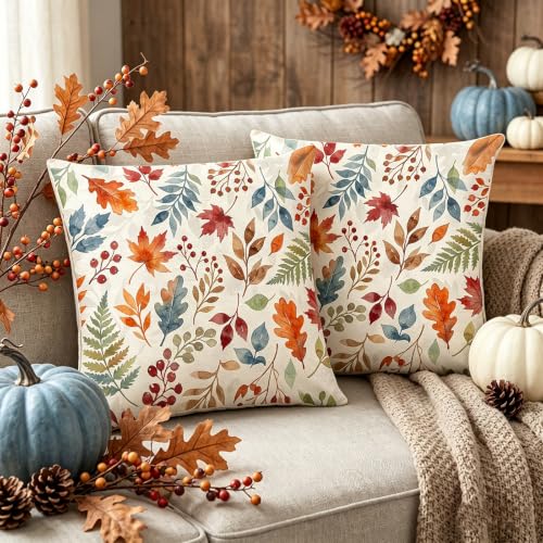 Autumn Maple Leaf Throw Pillow Covers 18x18 Inch Set of 2