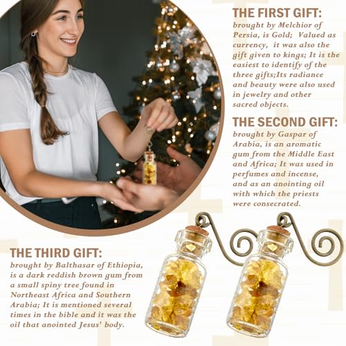 Christmas Nativity Gift Set with 2 Glass Ornaments and Frankincense & Myrrh - Variation of 2