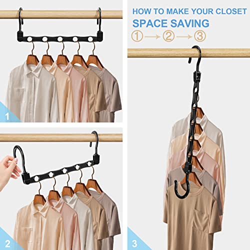 8 Pack Space Saving Plastic Hangers - Closet Organizer in Black