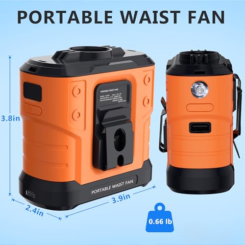 HIKEOUT Portable Waist Fan C-Orange 10,000mAh 5-Speed Handheld & Clip Fan