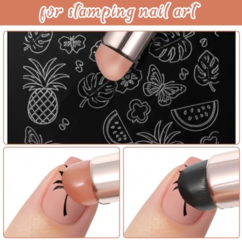 Axafazup 2 PCS Silicone Ombre Nail Art Brush & Chrome Powder Applicator