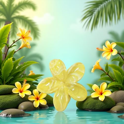 Creamy Yellow Hawaiian Flower Hair Claw Clip for Thick Hair