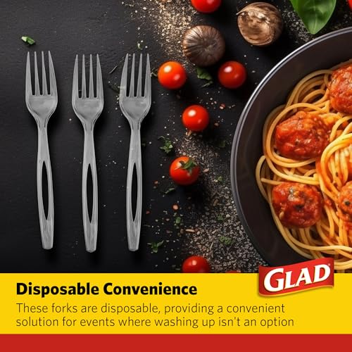 Glad Heavy Duty Plastic Forks, 140 Pack - Clear Disposable Cutlery