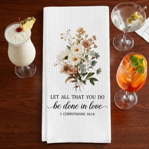 ZUZIMIRA Maroon Waffle Weave Kitchen Towel - Bible Verse Christian Gift