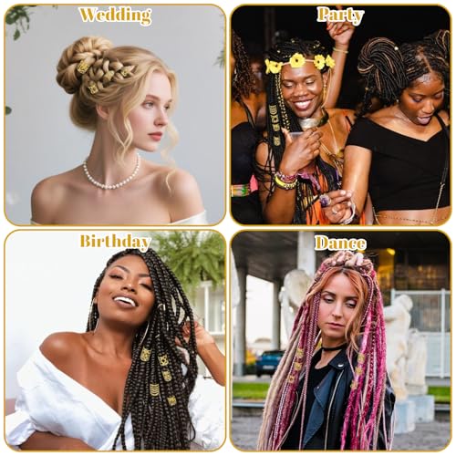 Ouligay 100Pcs Gold Hair Cuffs and Charms Rings for Braids and Dreadlocks