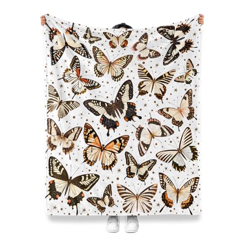 Jekeno White Butterfly Throw Blanket - Soft Flannel Fleece, 60x50 Inch
