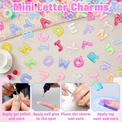 Jyukan 300Pcs Resin Letter Nail Art Charms Cute Flatback Alphabet Gems