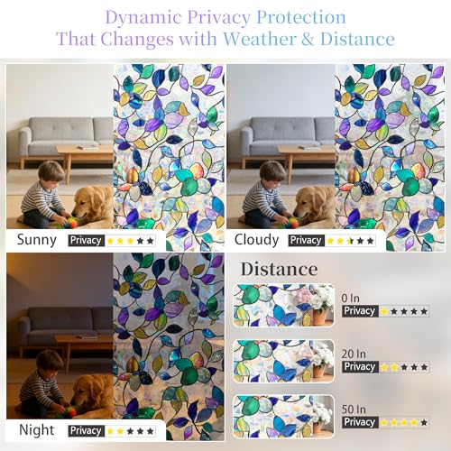 Finnez Stained Glass Window Privacy Film - Rainbow Effect, 17.5" x 78.7"