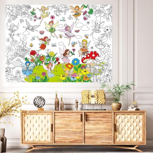 Giant Fairy Garden Coloring Poster - Large 31.5" x 43" Floral Tablecloth