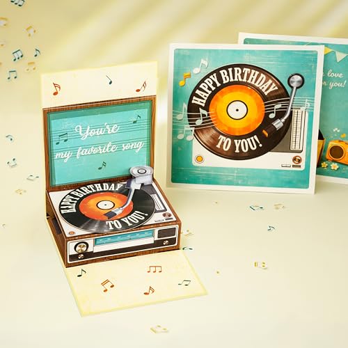 POPWOW 3D Record Player Birthday Pop Up Card - Music Lover Greeting Card