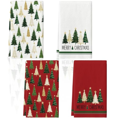 Christmas Kitchen Towels 4 Pack - Microfiber Dishcloths for Holiday Decor