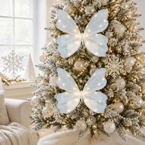 Large Christmas Butterfly Tree Topper - 3D LED Decor for Holiday Tree