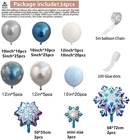Snow Queen 132PCS Metal Balloons - Double Layer Snowflake Garland Kit for Winter Wonderland Parties