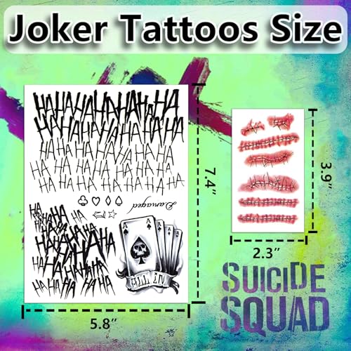 Joker Temporary Tattoos 13 Sheets Halloween Costume Makeup Scars