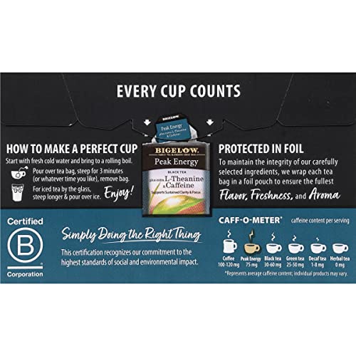 Bigelow Peak Energy Black Tea with L-Theanine & Caffeine, 108 Bags (6 Pack)