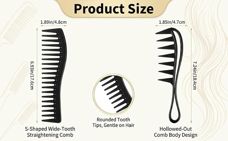 Shimmeroo 2-Pack Wide Tooth Comb Set for Curly and Wet Hair