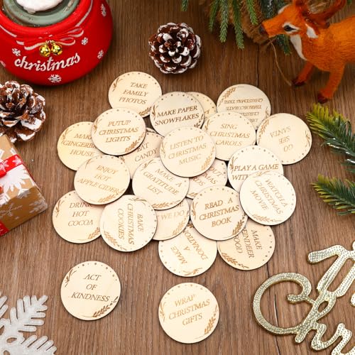 Jansun 25-Piece Wooden Christmas Countdown Tokens Set