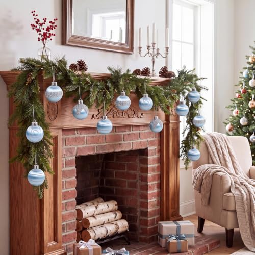 Light Blue Satin Christmas Balls Set - 9 Pcs 3.15 Inch Holiday Ornaments