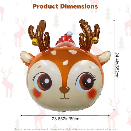 Heyiminy 4-Pack Reindeer Foil Balloons 24 Inch Deer Head Mylar Balloons for Christmas Party Decorations and Arch Kits