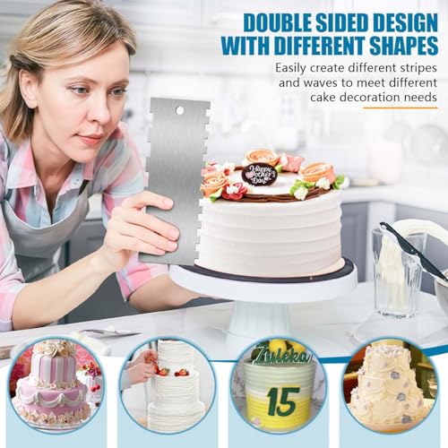 SenseYo 3 Pcs 9 Inch Stainless Steel Cake Scrapers Double Sided Decorating Tools