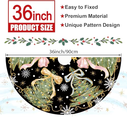 Black Christmas Tree Skirt 36 Inch Xmas Tree Mat Winter Holiday Decor