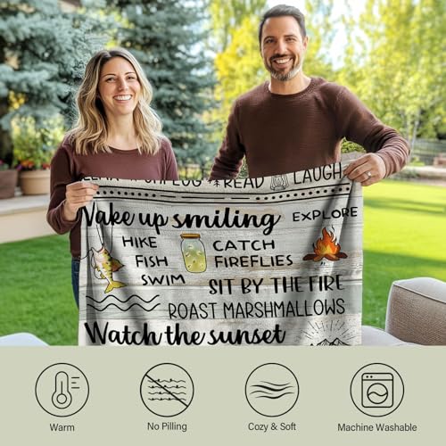 Camping Blanket for Adults - 50" x 60" Flannel Blanket with Camping Rules Design