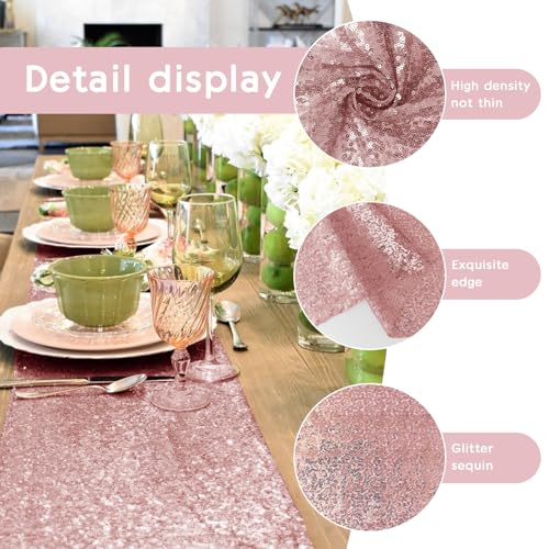 Rose Gold Sequin Table Runner Set - 6 Pieces 12x72 Inches for Weddings & Events