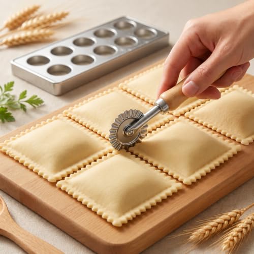 Fluted Pastry Wheel Cutter - 6.3 Inch Metal Dough Cutter with Oak Handle