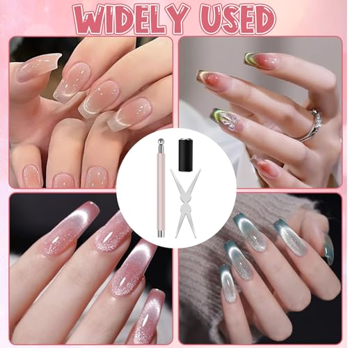 3Pcs Cat Eye Magnet Kit for Nails - 3-in-1 Tool with Scissor & Cylinder Magnets for Gel Polish Designs