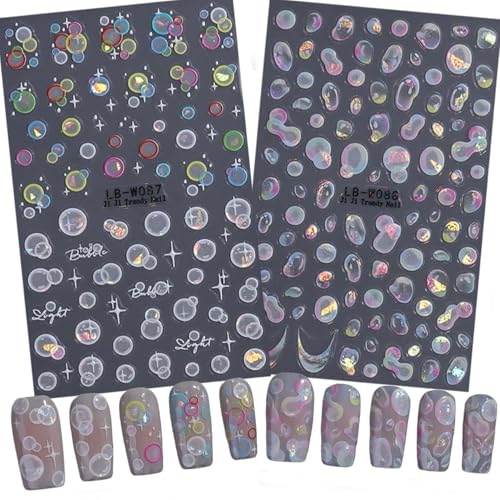 SIMAYKUWA 3D Holographic Bubble Nail Stickers - Summer Cute Designs 2 Sheets