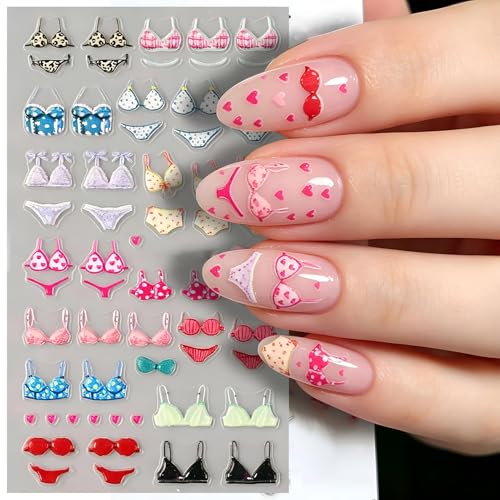 5D Embossed Summer Beach Nail Decals - Leopard Swimsuit & Lingerie Stickers