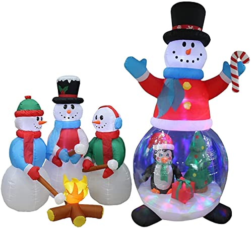 Christmas Party Decorations Bundle with Inflatable Snowman Globe and Campfire Snowman