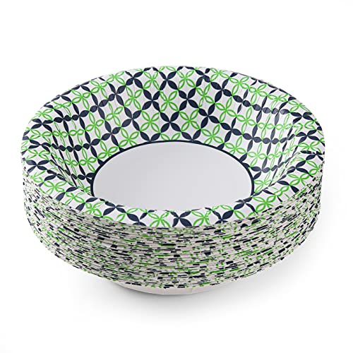 Glad 16oz Round Paper Bowls - Happy Daisies Design, 40 Count (Blue & Green)