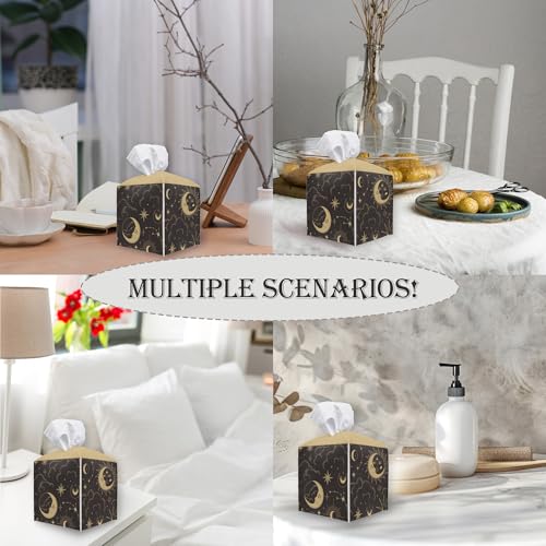 HIWGGSP Brown 5x5 Inch Moon Tissue Box Cover PU Leather Square Tissue Holder