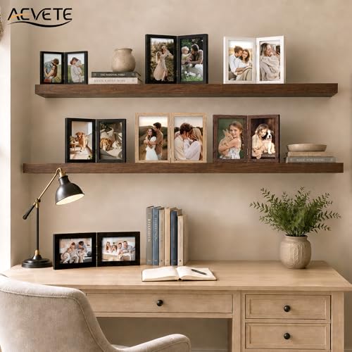 AEVETE 5x7 Double Hinged Wood Folding Picture Frame - Brown