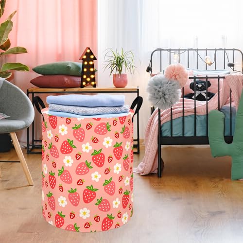 KUNRO Kids Strawberry Laundry Hamper & Storage Basket with Handles