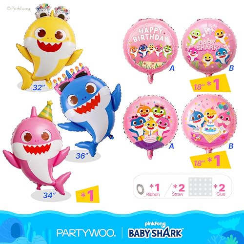 Baby Shark Pink Foil Balloons - 5 Pack for Kids' Birthday Party