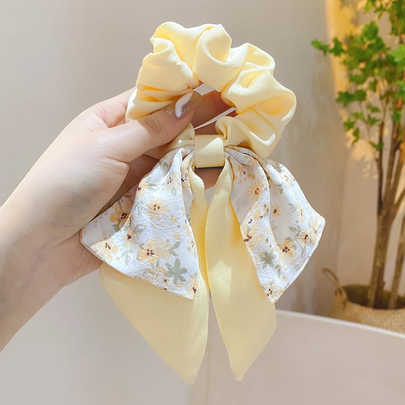 Chiffon Bow Scrunchies 2pcs Large Yellow Hair Tie Bows for Women