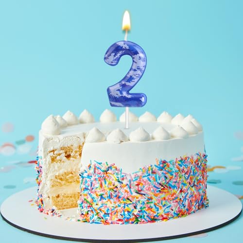Camouflage Number 2 Birthday Candle - Blue Camo Army Cake Topper
