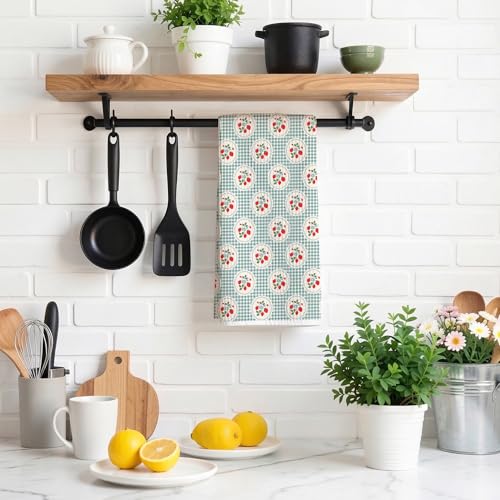 Scolor 002 Strawberry Hand Towels - Sage Green Checkered Decor