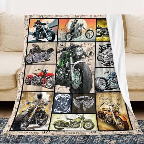 Cool Motorcycle Throw Blanket, Soft Flannel Fleece Gift for Riders 60"x50"