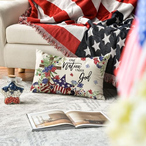 Patriotic Throw Pillow Cover - 12x20 Inch Independence Day Decor
