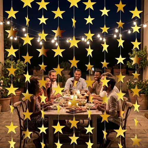 Gold Star Streamers 78FT - Double-Sided Hanging Decor for Parties
