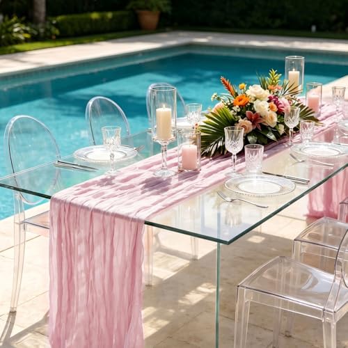 Light Pink Cheesecloth Table Runners - 3 Pack, 21 x 120 Inch Boho Decor