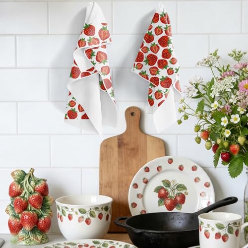 Strawberry Microfiber Kitchen Towels - Set of 2, 16"x24"