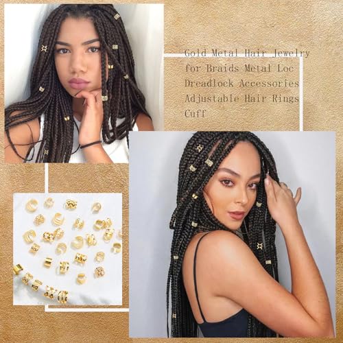 50 Pcs Gold Metal Hair Jewelry for Braids Adjustable Dreadlock Cuffs