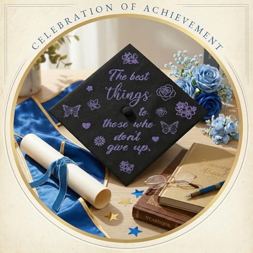 2026 Graduation Cap Decorations - 12 Pcs Purple Glitter Stickers & DIY Toppers