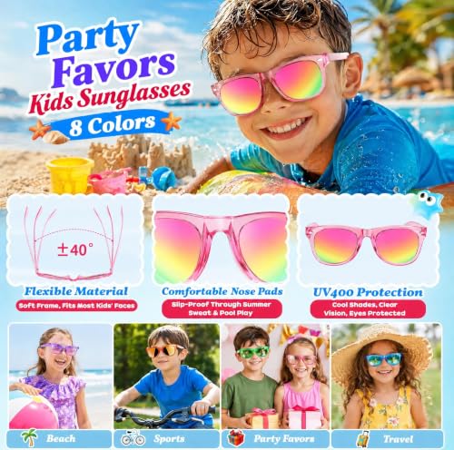 Froman Kids Sunglasses - Neon Party Favors for Ages 3-8 with UV 400 Protection